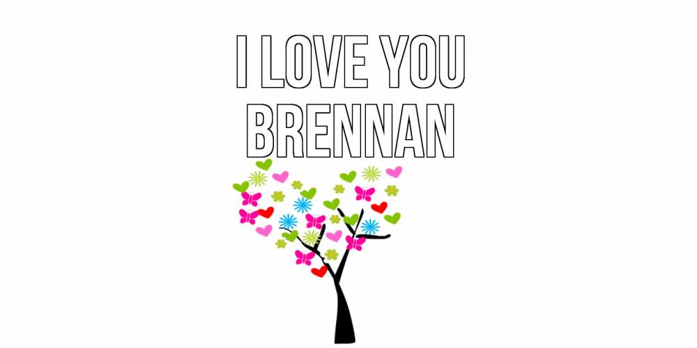 Greetings card с именем, Brennan I love you Дерево, бабочки Greetings with text for free download 