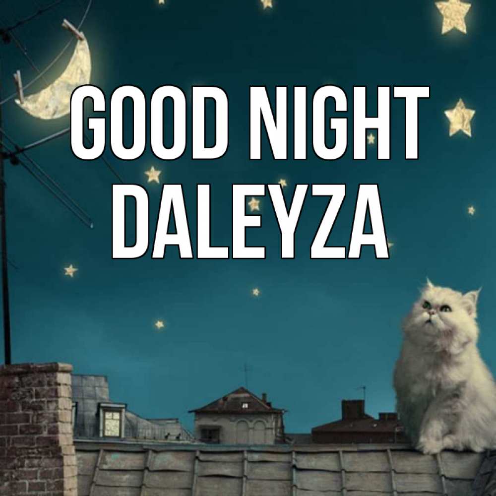 Greetings card с именем, Daleyza Good night белый кот сидит на крыше Greetings with text for free download 