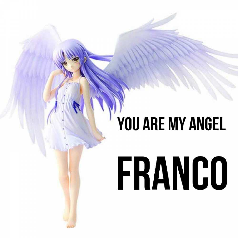 Greetings card с именем, Franco You are my angel девушка ангел с фиолетовыми крыльями Greetings with text for free download 
