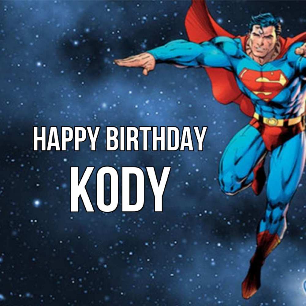 Greetings card с именем, Kody Happy Birthday супергерой Greetings with text for free download 