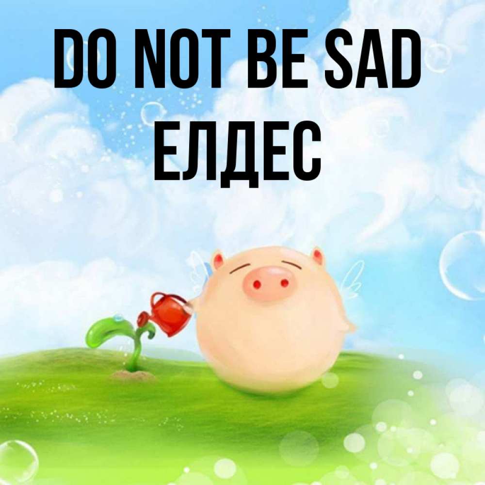 Greetings card с именем, Елдес Do not be sad поливает цветок порося Greetings with text for free download 