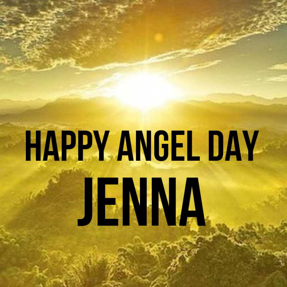 Greetings card с именем, Jenna happy angel day леса и небо в желтом Greetings with text for free download 