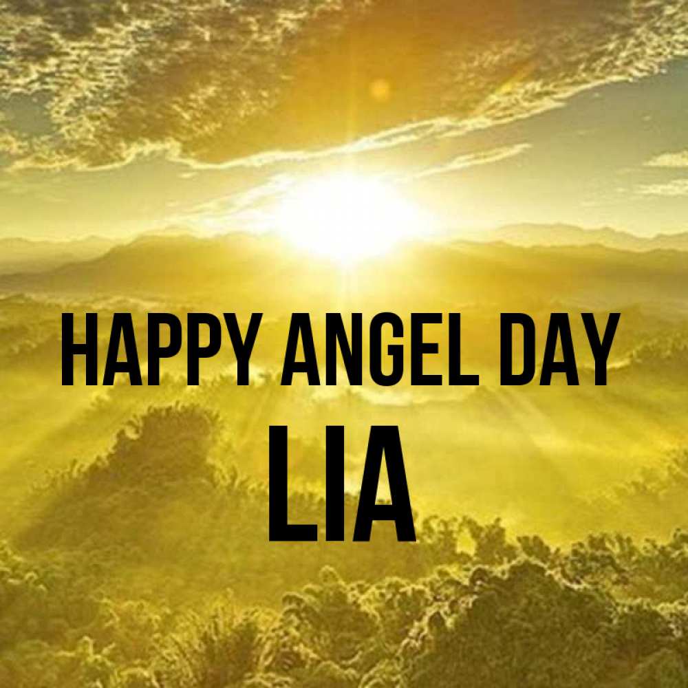 Greetings card с именем, Lia happy angel day леса и небо в желтом Greetings with text for free download 