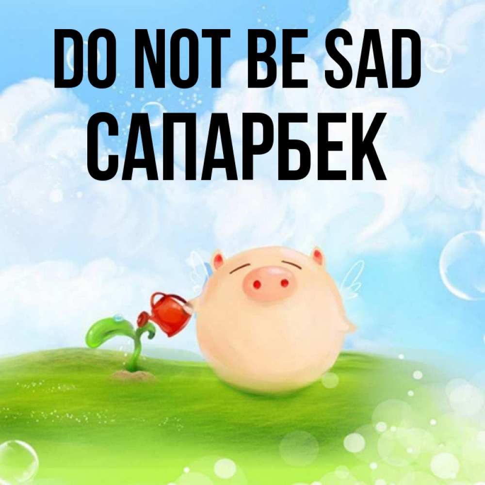 Greetings card с именем, САПАРБЕК Do not be sad поливает цветок порося Greetings with text for free download 