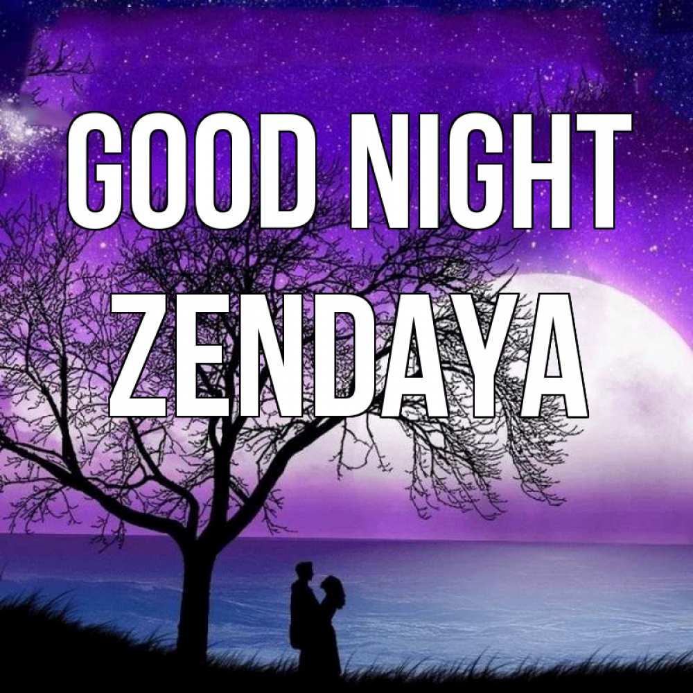 Greetings card с именем, Zendaya Good night огромная луна и парочка Greetings with text for free download 