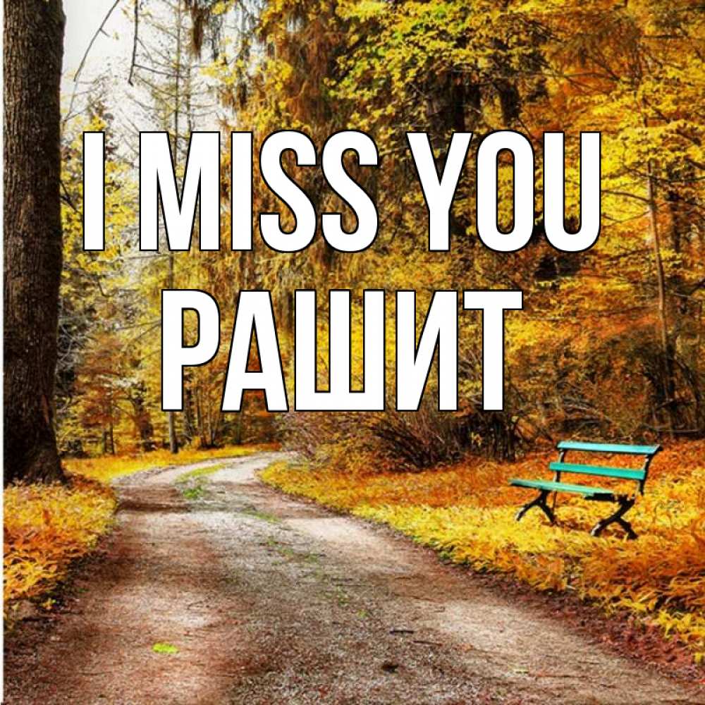 Greetings card с именем, РАШИТ I miss you зеленая лавочка и осенний лес Greetings with text for free download 