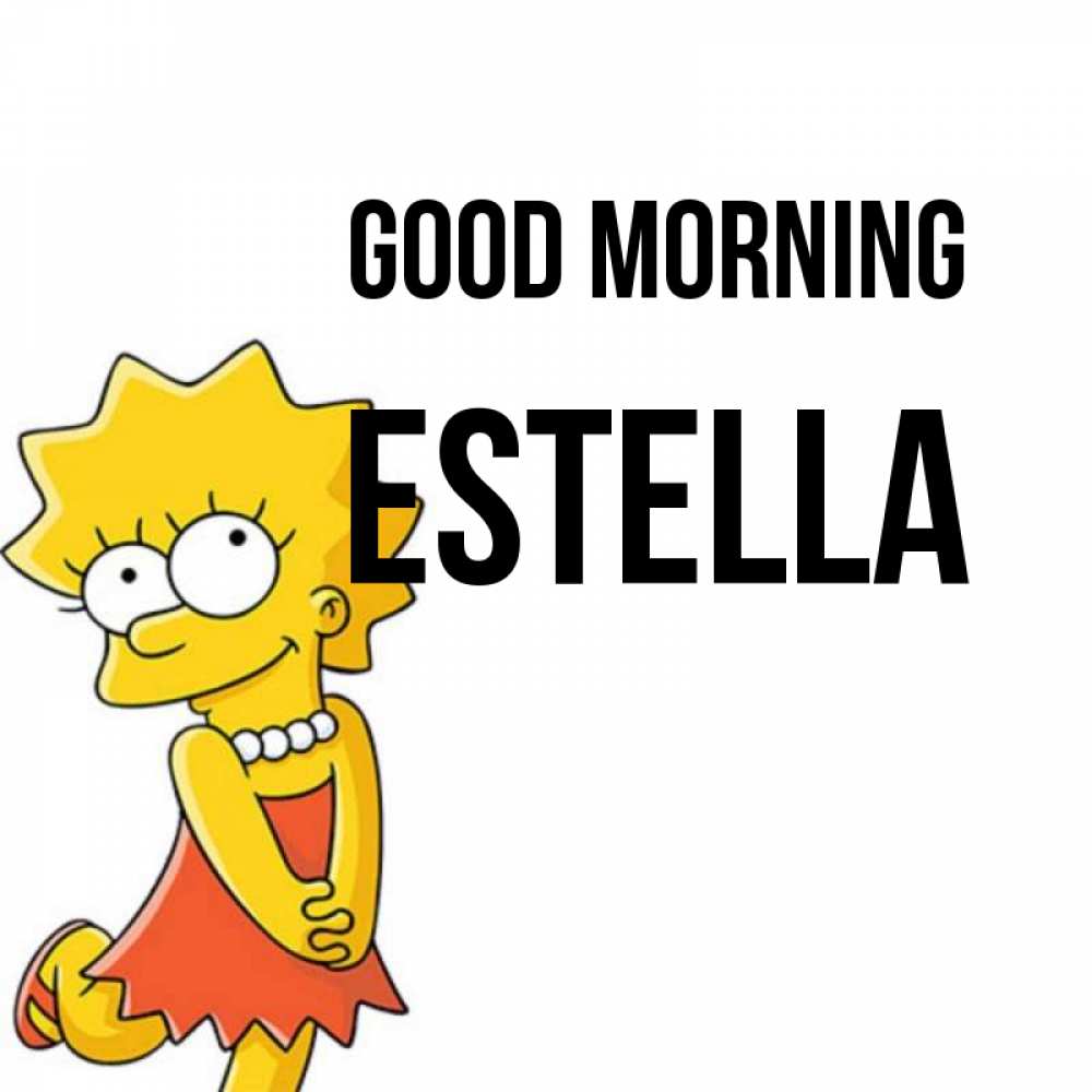Greetings card с именем, Estella Good morning в платье и ожерелье Greetings with text for free download 