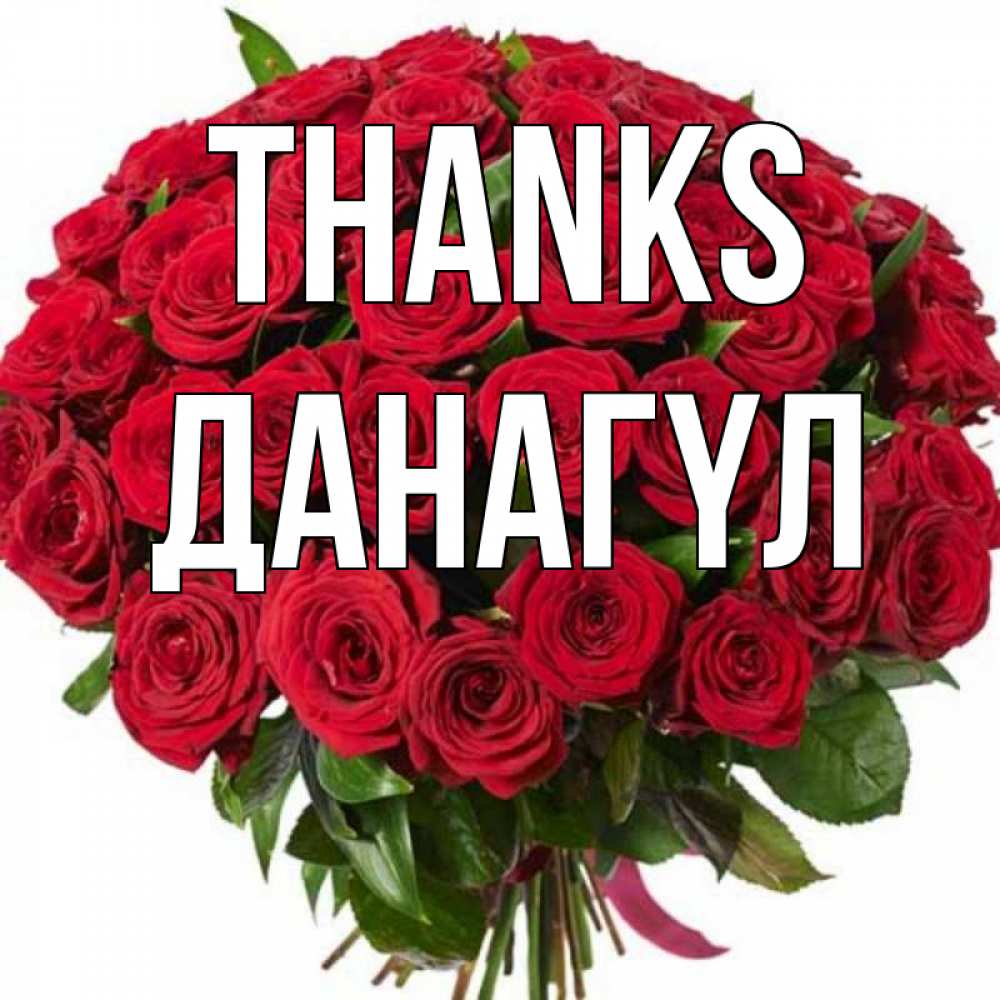 Greetings card с именем, ДАНАГҮЛ Thanks букет красных роз Greetings with text for free download 