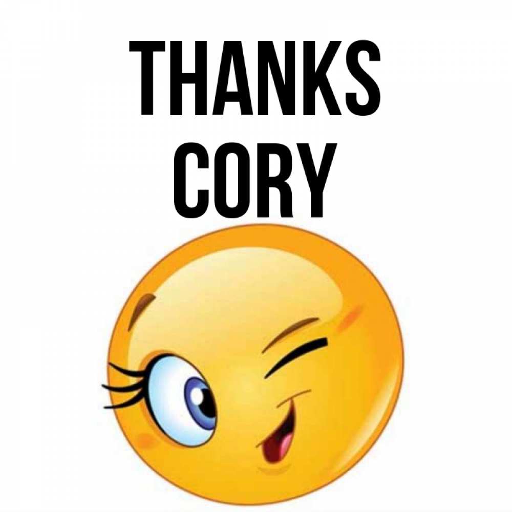 Greetings card с именем, Cory Thanks открытка с подмигивающим смайлом Greetings with text for free download 