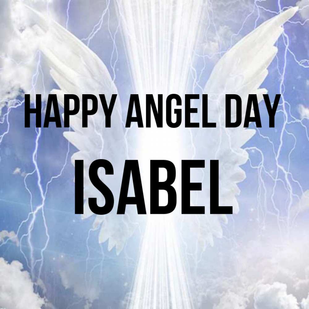 Greetings card с именем, Isabel happy angel day молнии на небе и свет Greetings with text for free download 