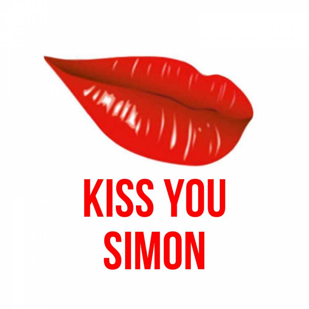 Greetings card с именем, Simon Kiss you губы на открытке Greetings with text for free download 