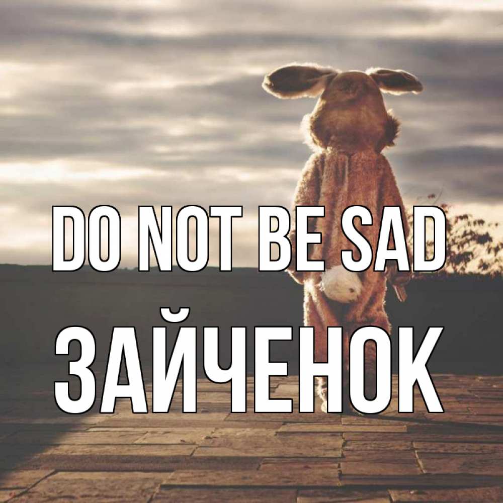 Greetings card с именем, Зайченок Do not be sad со спины Greetings with text for free download 