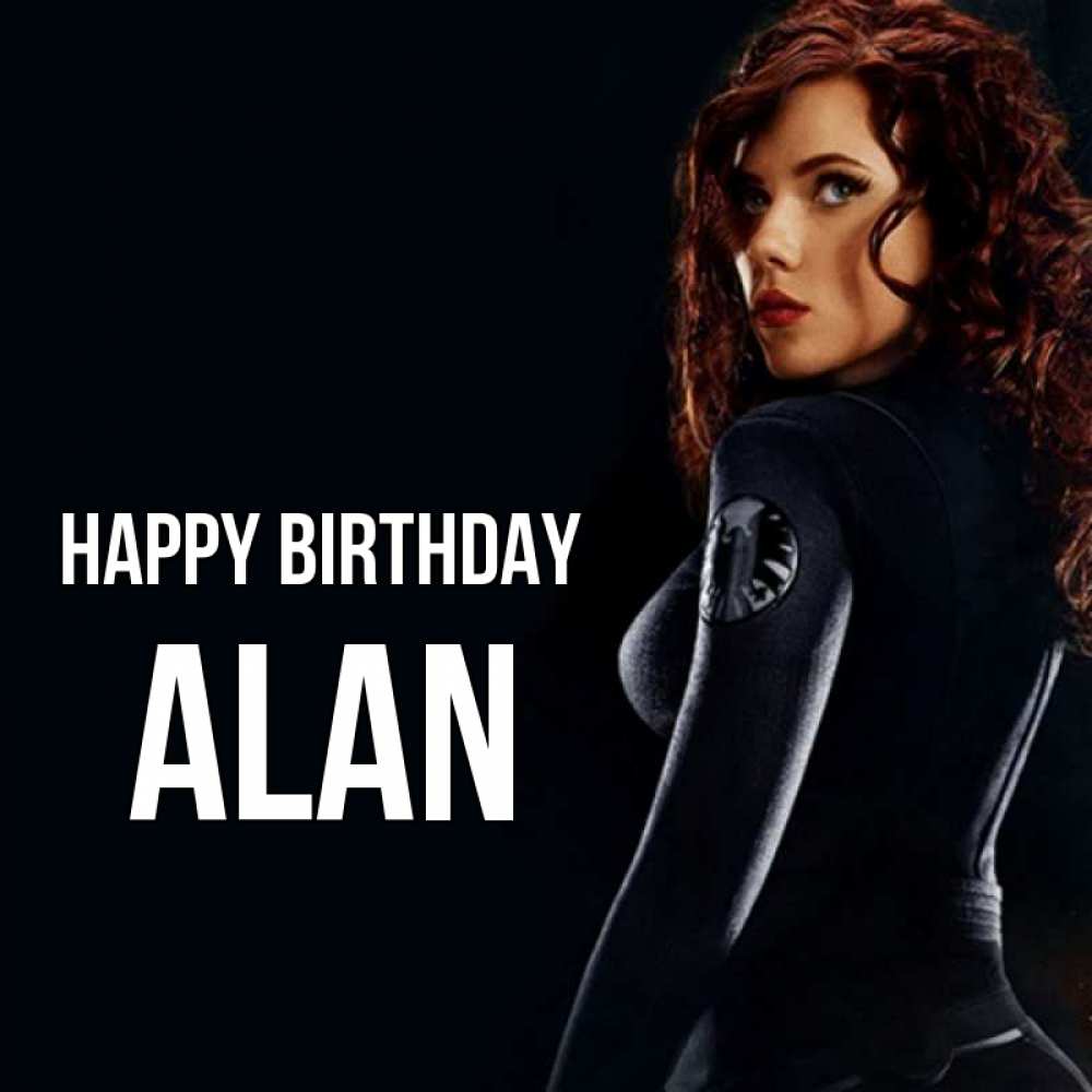 Greetings card с именем, Alan Happy Birthday Марвел черная вдова Greetings with text for free download 