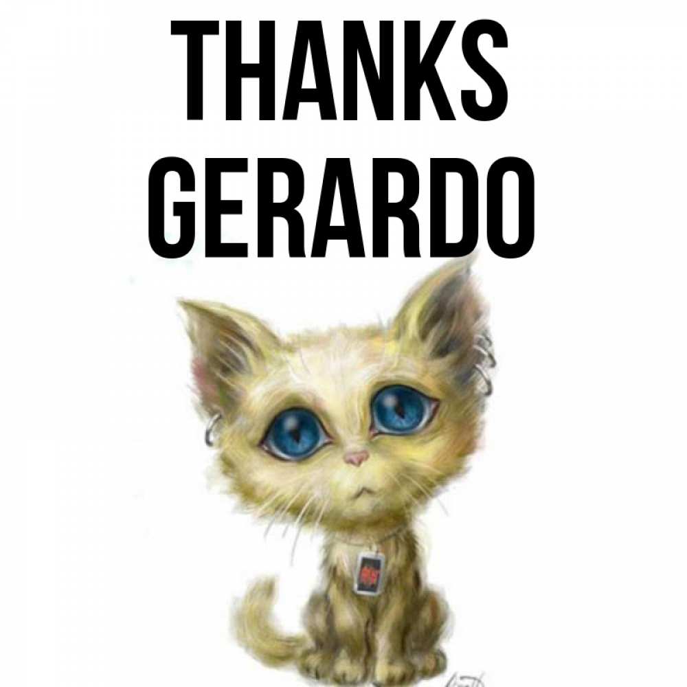 Greetings card с именем, Gerardo Thanks рисованный кот благодарит вас Greetings with text for free download 