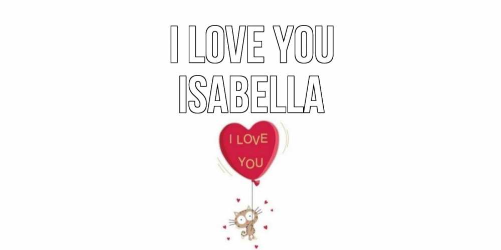 Greetings card с именем, Isabella I love you кот, сердце Greetings with text for free download 