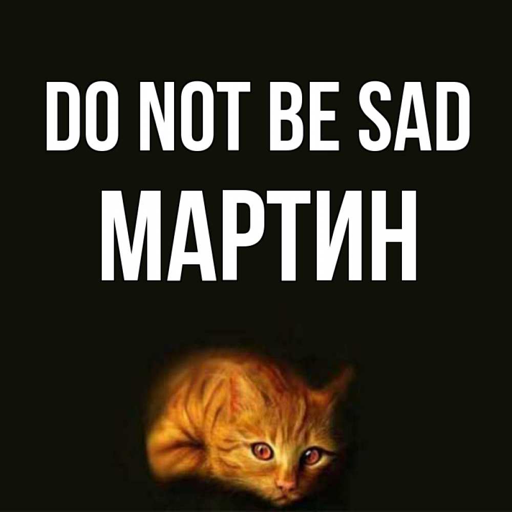 Greetings card с именем, Мартин Do not be sad лежащий кот в темноте Greetings with text for free download 