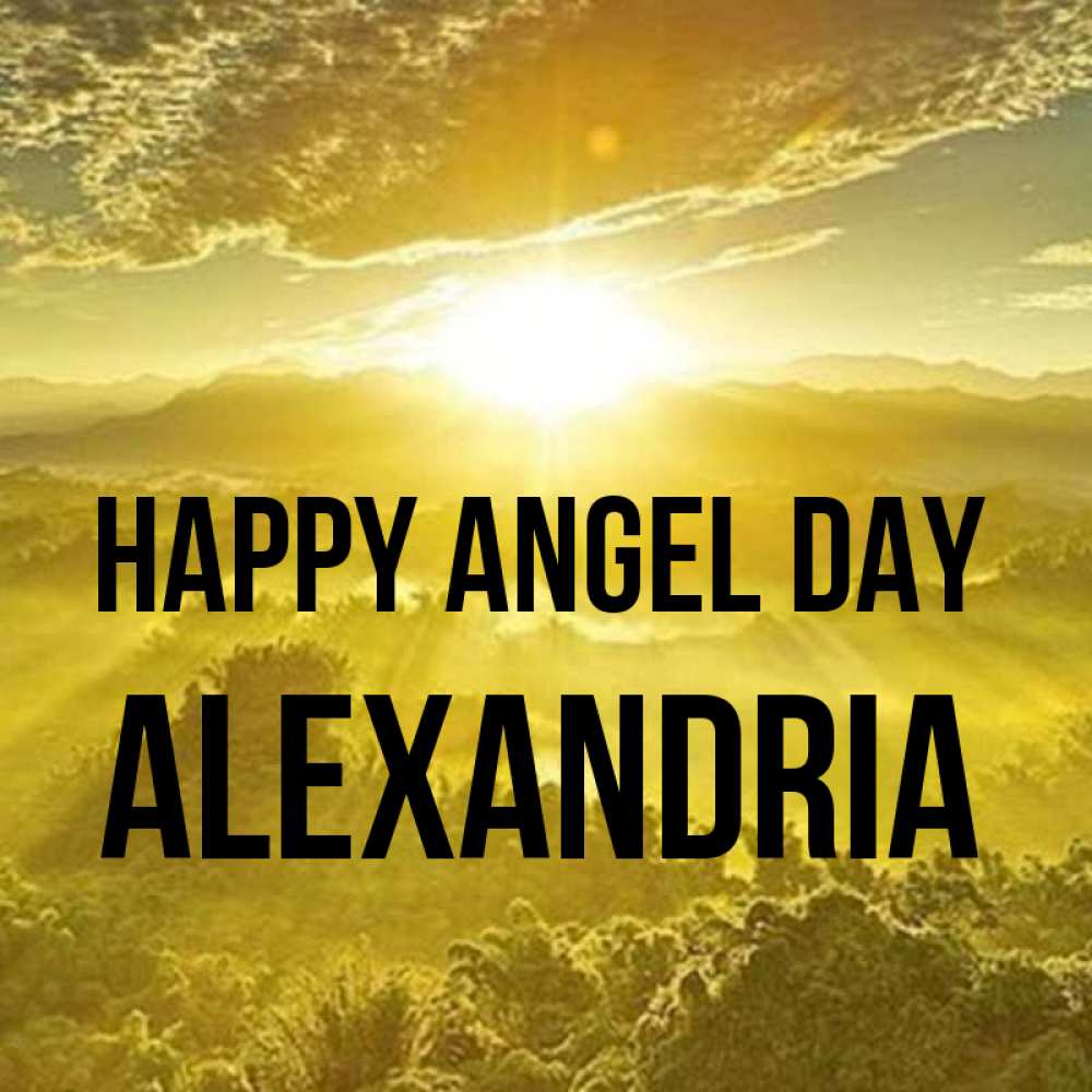 Greetings card с именем, Alexandria happy angel day леса и небо в желтом Greetings with text for free download 