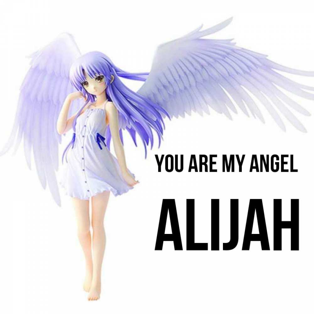 Greetings card с именем, Alijah You are my angel девушка ангел с фиолетовыми крыльями Greetings with text for free download 