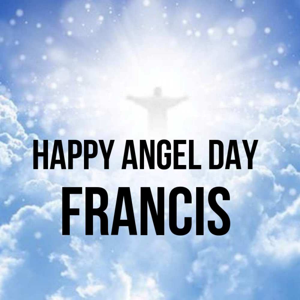 Greetings card с именем, Francis happy angel day ангел на облаках в свете солнца Greetings with text for free download 