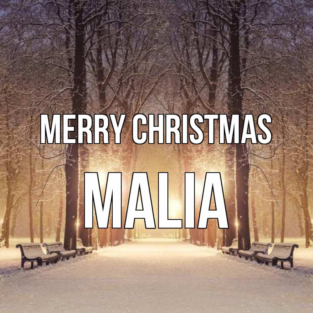 Greetings card с именем, Malia Merry Christmas зима, парк, фонарь, лес Greetings with text for free download 