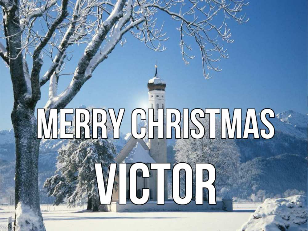 Greetings card с именем, Victor Merry Christmas зима, храм, костел Greetings with text for free download 
