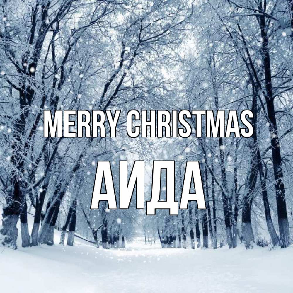 Greetings card с именем, АИДА Merry Christmas снег, лес, парк Greetings with text for free download 