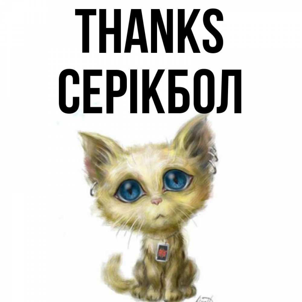 Greetings card с именем, СЕРІКБОЛ Thanks рисованный кот благодарит вас Greetings with text for free download 