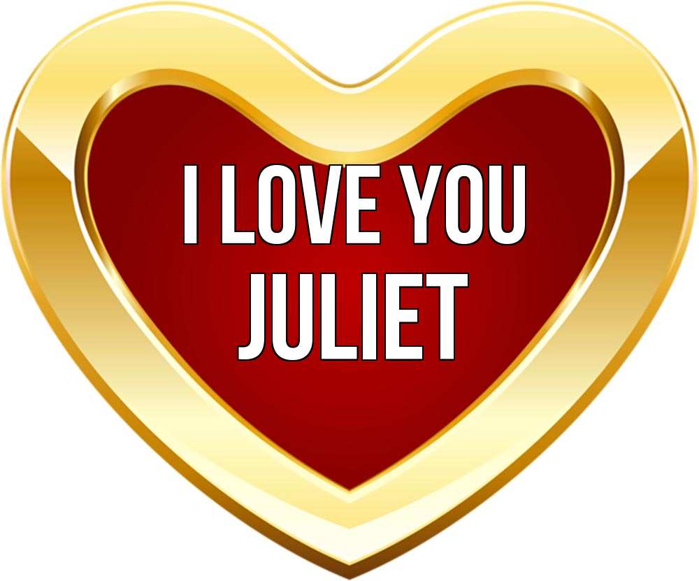 Greetings card с именем, Juliet I love you из краски Greetings with text for free download 