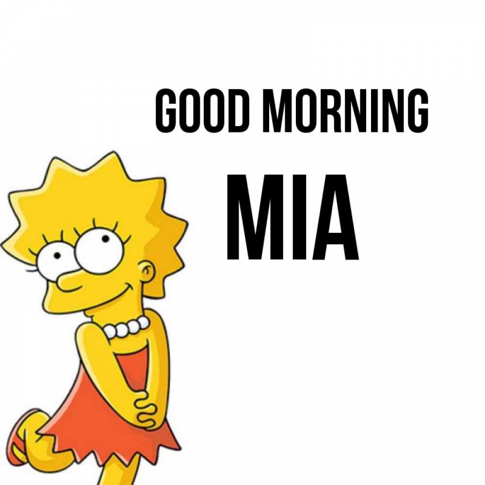 Greetings card с именем, Mia Good morning в платье и ожерелье Greetings with text for free download 