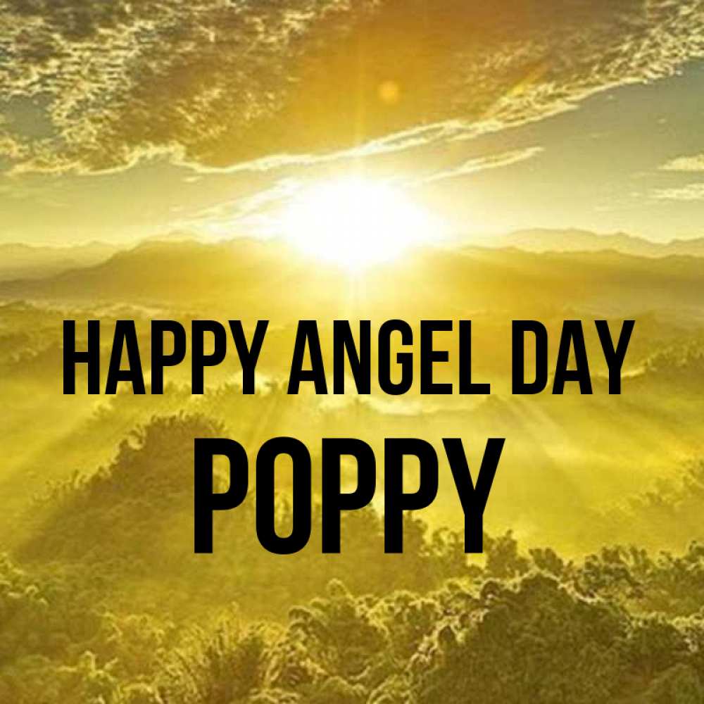 Greetings card с именем, Poppy happy angel day леса и небо в желтом Greetings with text for free download 