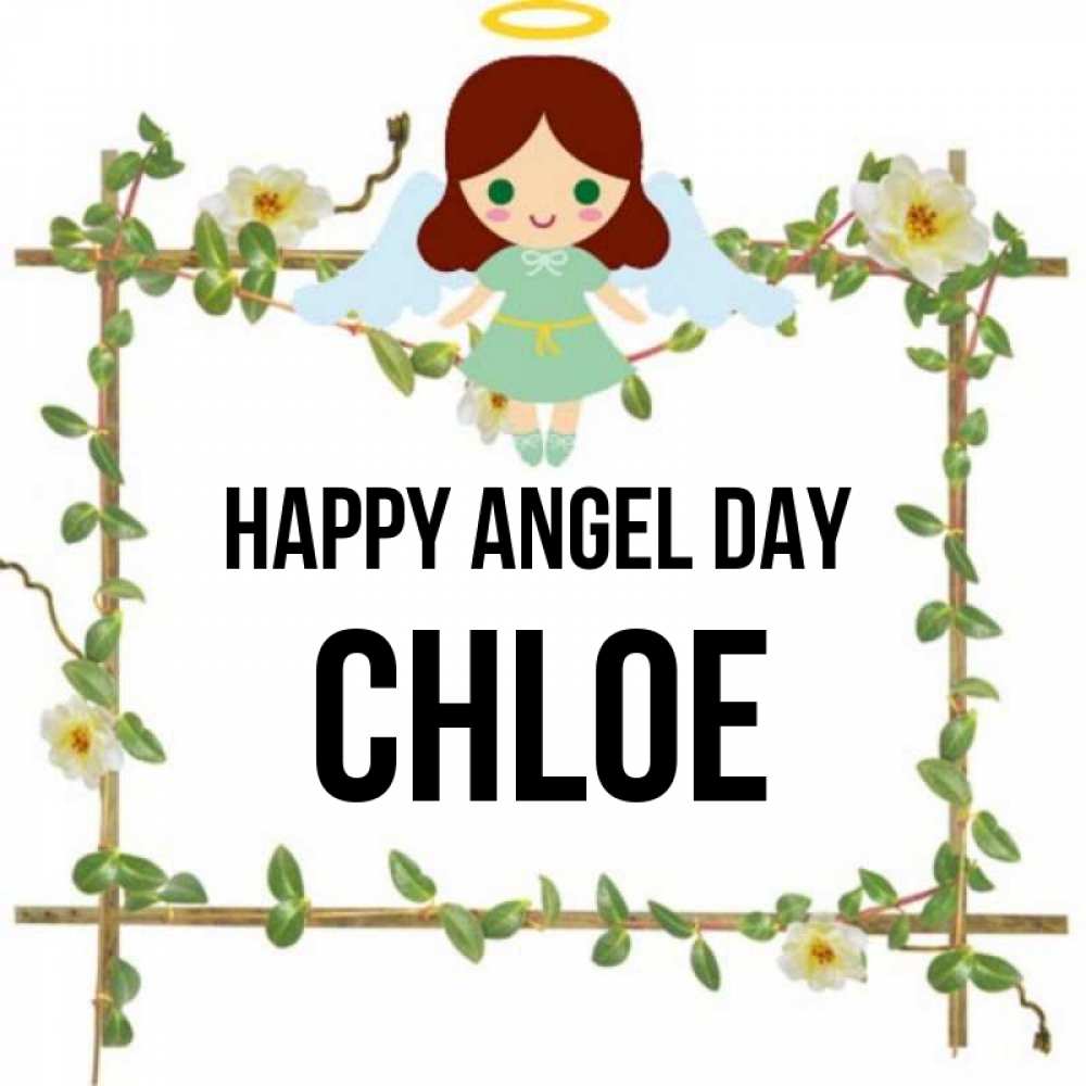 Greetings card с именем, Chloe happy angel day Ангел с нимбом Greetings with text for free download 