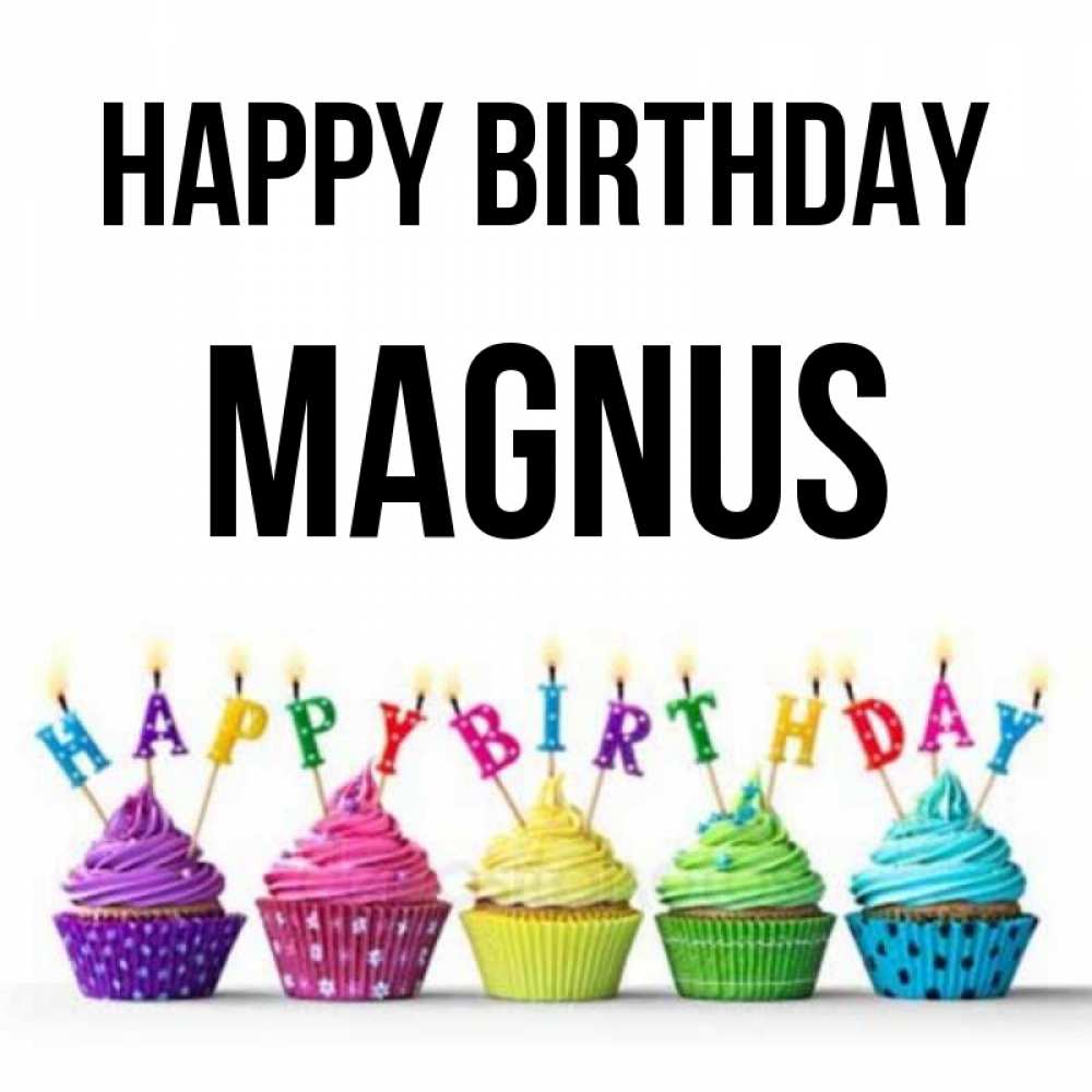Greetings card с именем, Magnus Happy Birthday открытка ко дню рождения с разноцветными вкусняшками Greetings with text for free download 