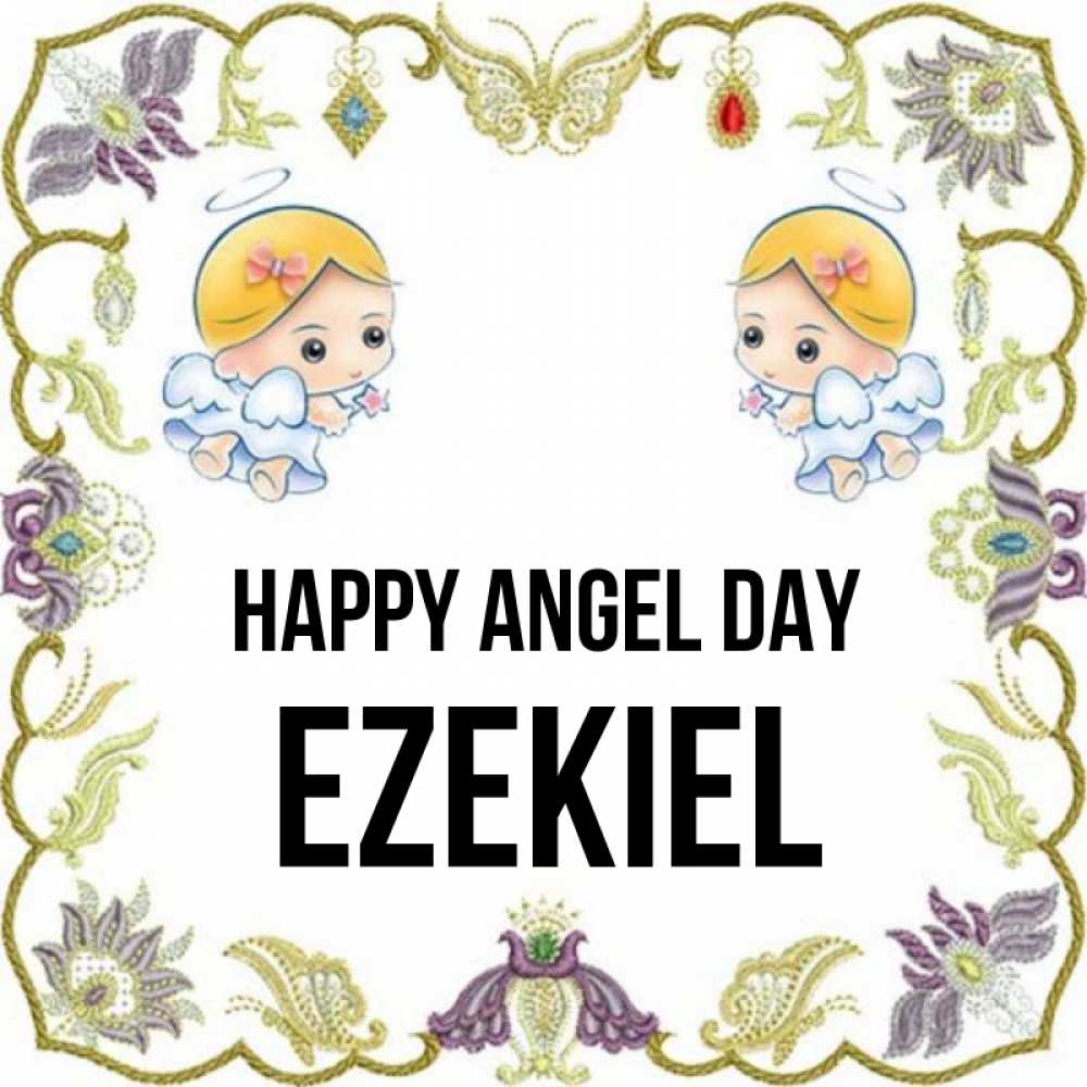 Greetings card с именем, Ezekiel happy angel day маленькие ангелы с крылышками Greetings with text for free download 