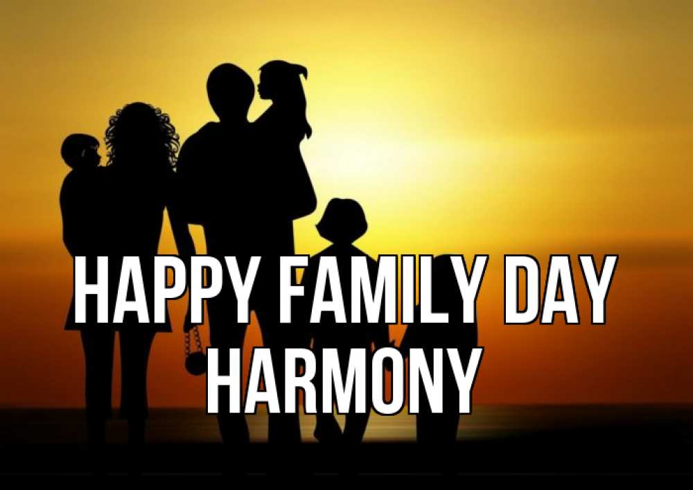 Greetings card с именем, Harmony happy family day Семья, закат, мама, папа, дети Greetings with text for free download 