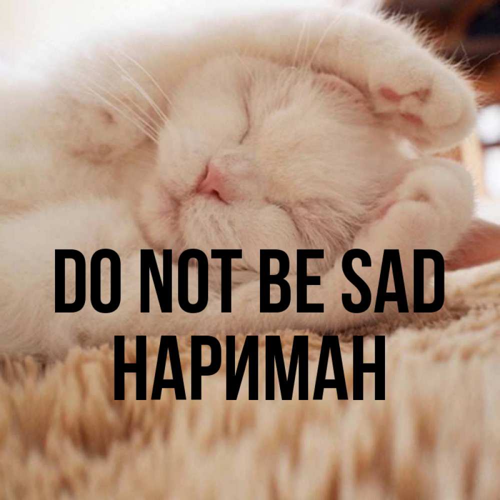 Greetings card с именем, НАРИМАН Do not be sad Котенок спит Greetings with text for free download 