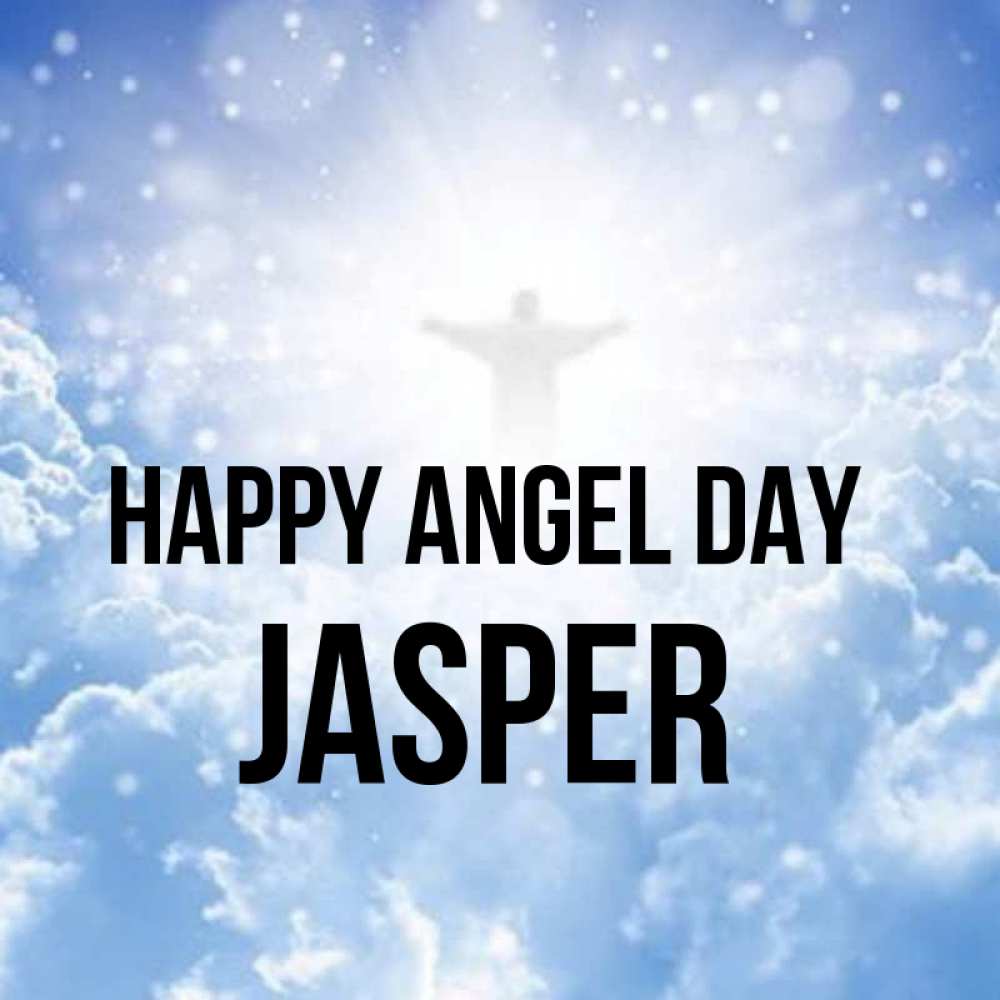 Greetings card с именем, Jasper happy angel day ангел на облаках в свете солнца Greetings with text for free download 