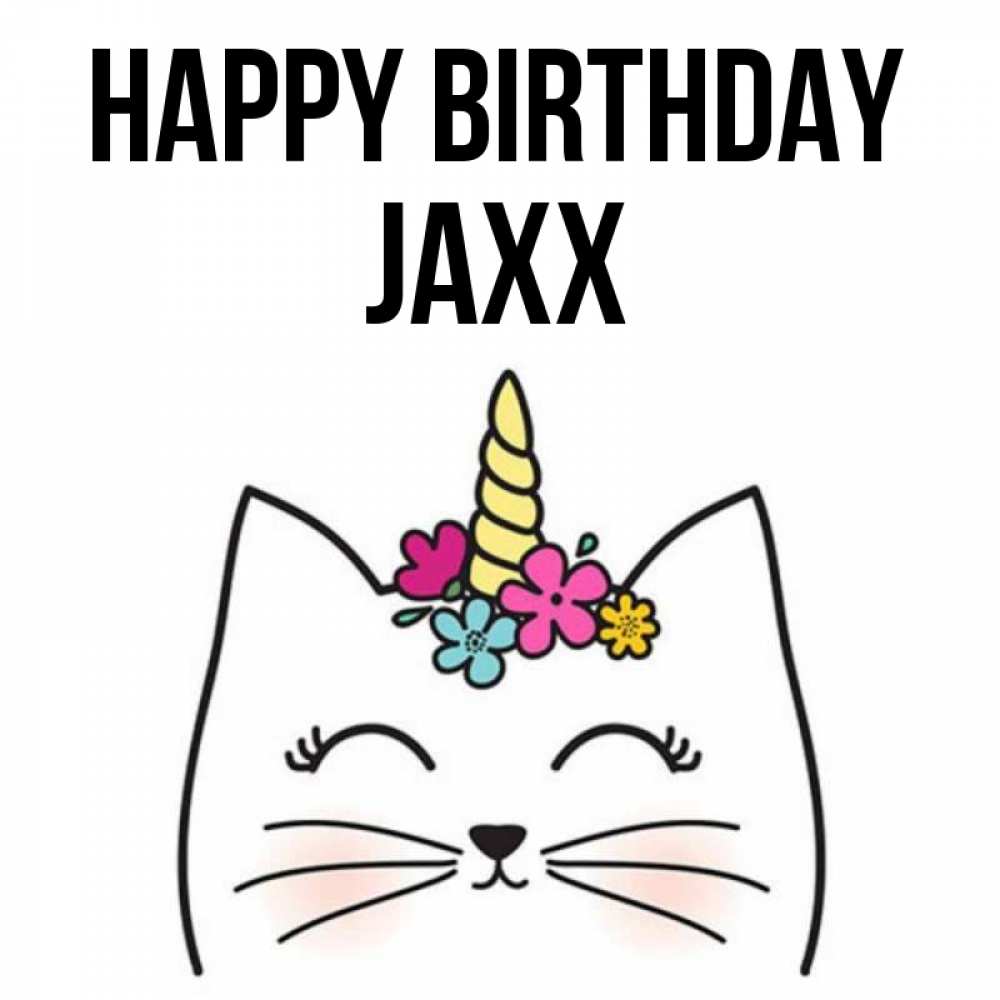 Greetings card с именем, Jaxx Happy Birthday милый кот с одним рожком Greetings with text for free download 