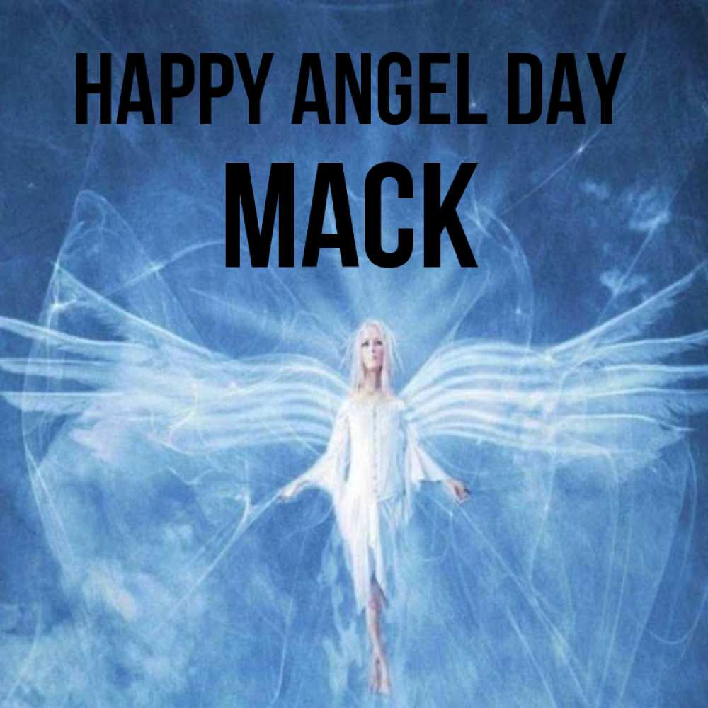 Greetings card с именем, Mack happy angel day голубой фон и крылья как у стрекозы Greetings with text for free download 