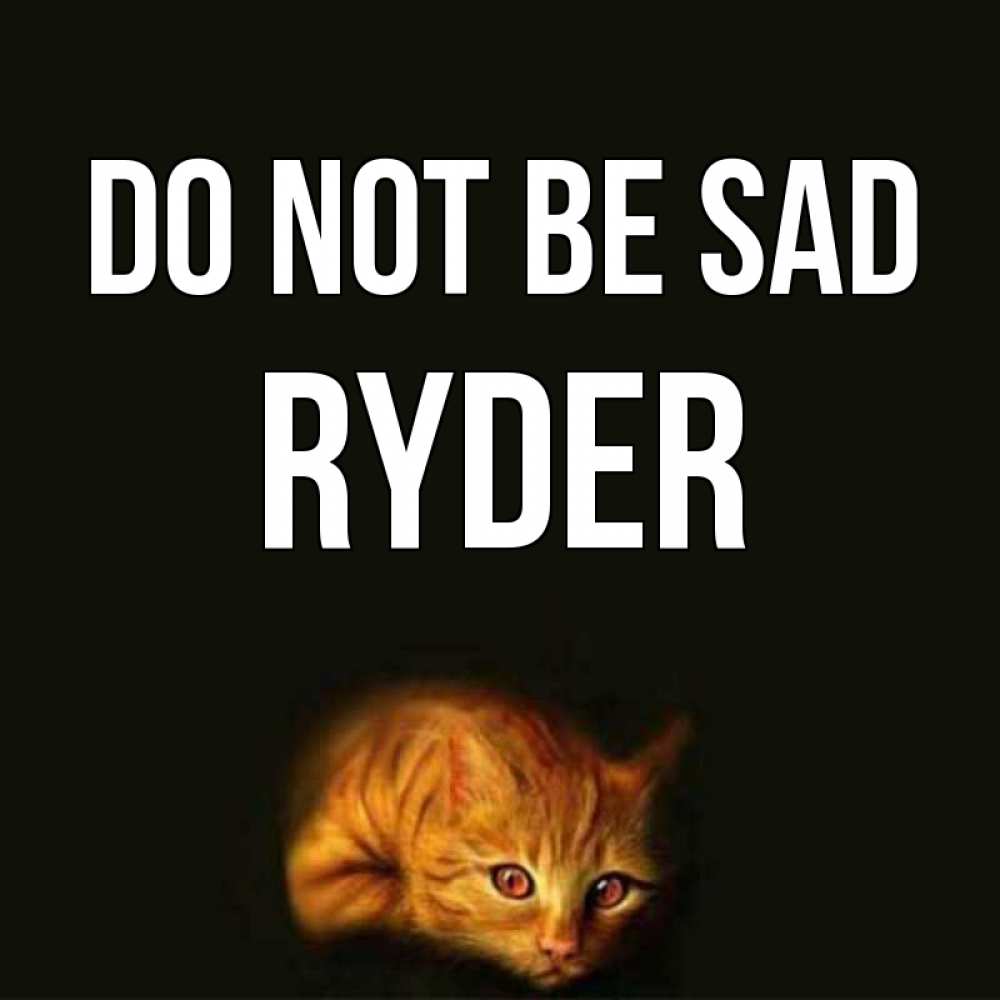 Greetings card с именем, Ryder Do not be sad лежащий кот в темноте Greetings with text for free download 