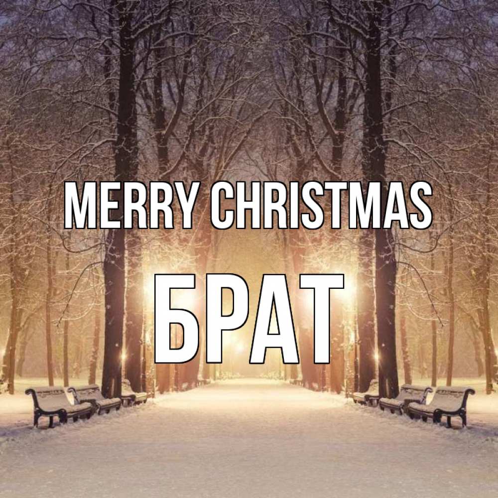 Greetings card с именем, Брат Merry Christmas зима, парк, фонарь, лес Greetings with text for free download 