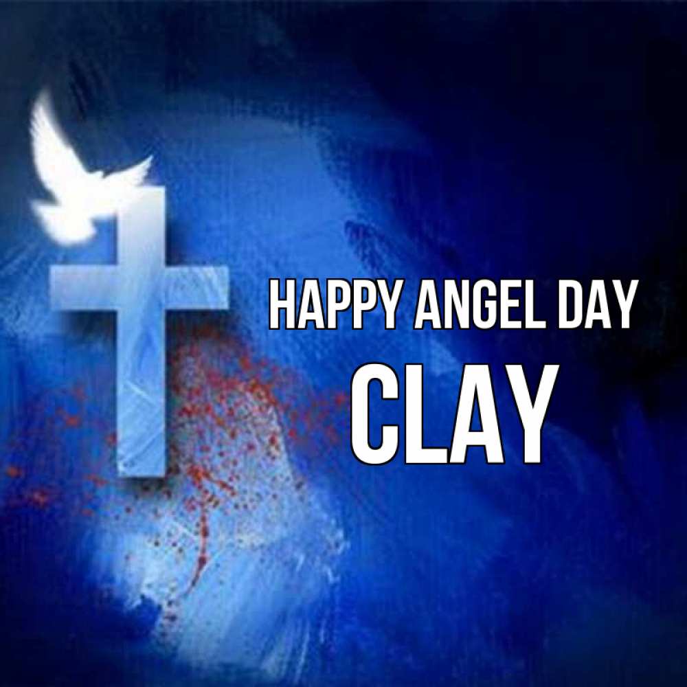 Greetings card с именем, Clay happy angel day Синий фон и птица Greetings with text for free download 