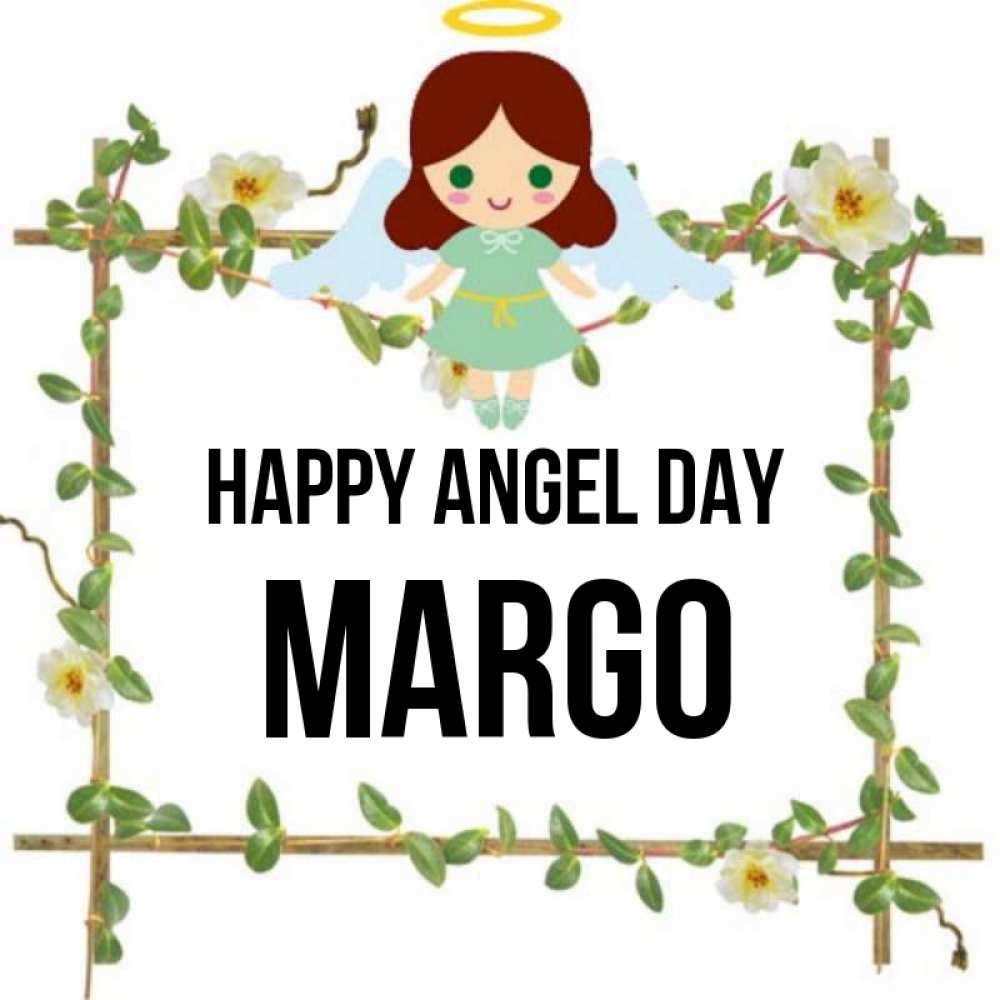 Greetings card с именем, Margo happy angel day Ангел с нимбом Greetings with text for free download 