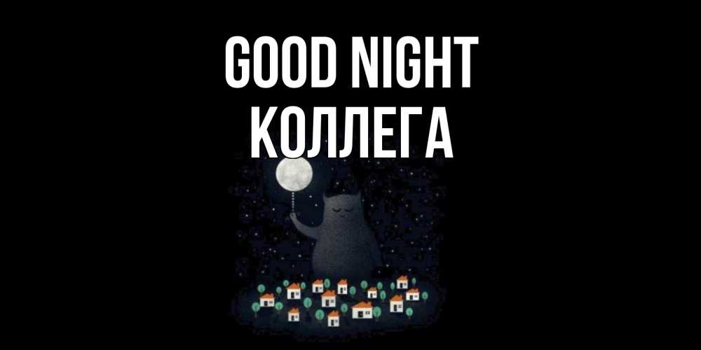 Greetings card с именем, Коллега Good night кот,луна, ночь, звезды Greetings with text for free download 