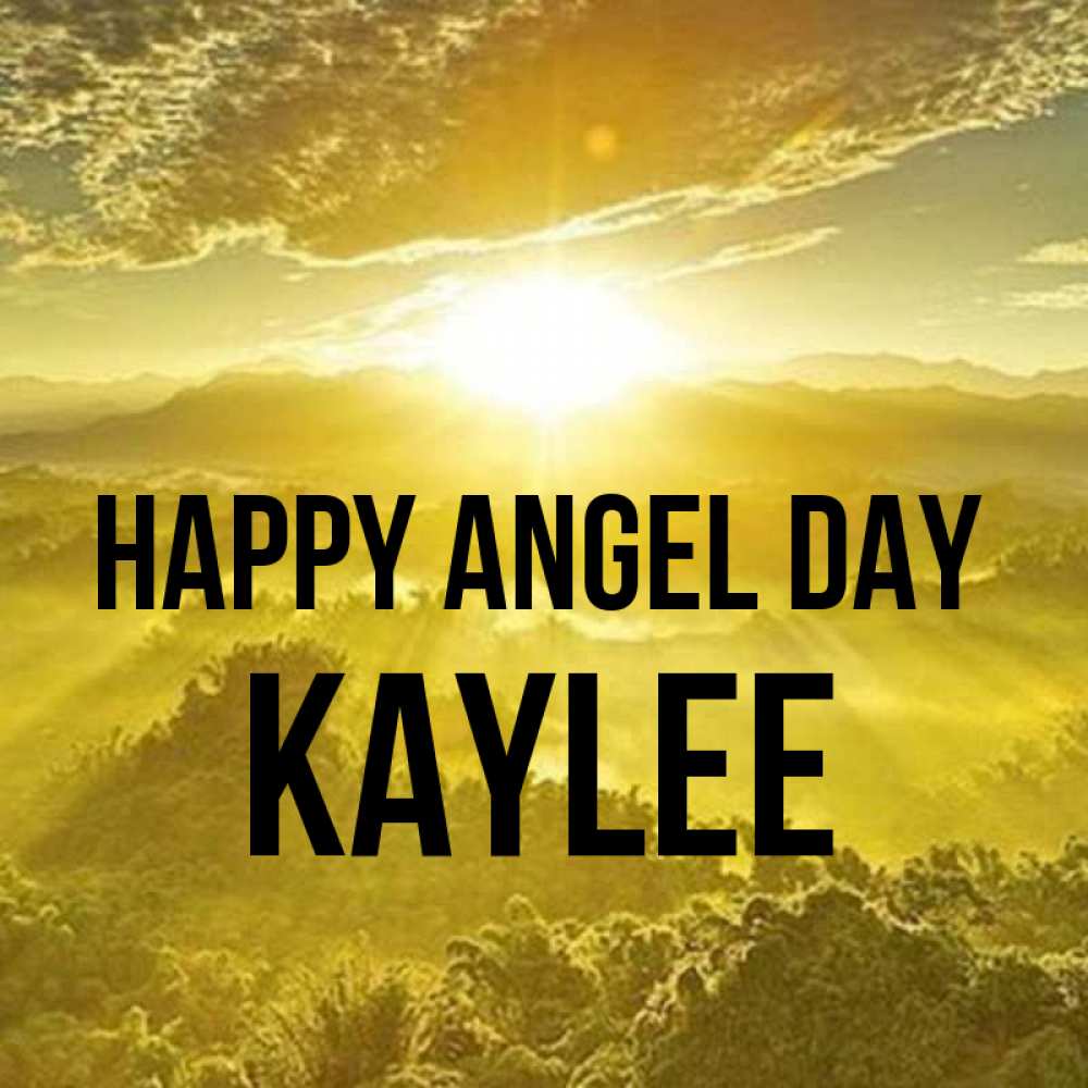 Greetings card с именем, Kaylee happy angel day леса и небо в желтом Greetings with text for free download 