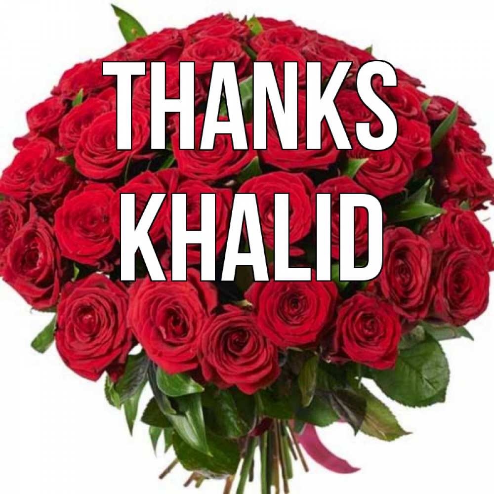 Greetings card с именем, Khalid Thanks букет красных роз Greetings with text for free download 