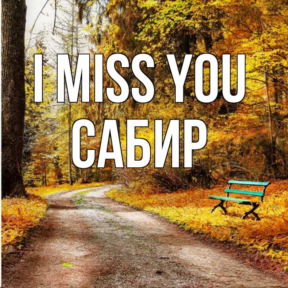 Greetings card с именем, Сабир I miss you зеленая лавочка и осенний лес Greetings with text for free download 