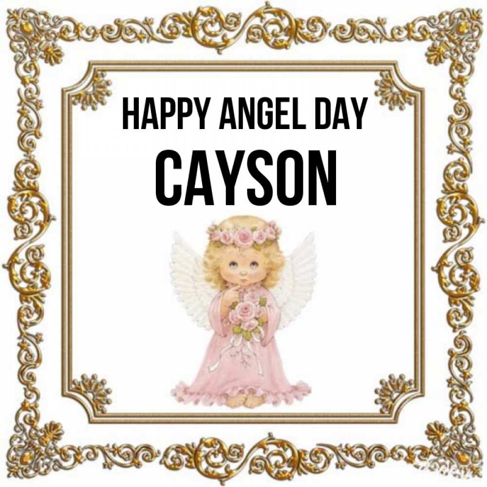 Greetings card с именем, Cayson happy angel day девочка ангел с крыльями и цветами в розовом платье Greetings with text for free download 
