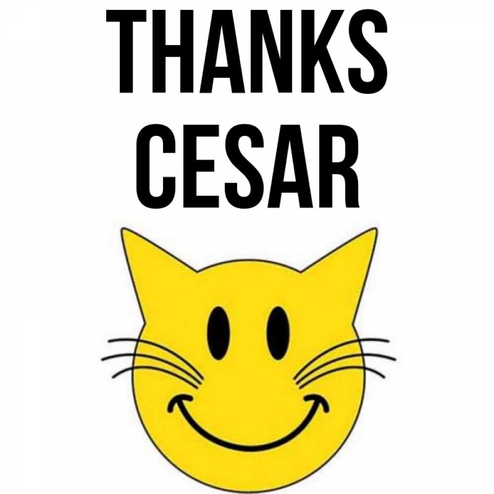Greetings card с именем, Cesar Thanks улыбающийся смайл кот Greetings with text for free download 