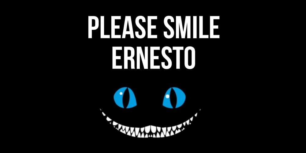 Greetings card с именем, Ernesto Please smile кот улыбается Greetings with text for free download 