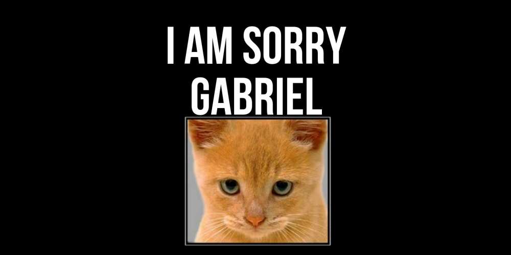 Greetings card с именем, Gabriel I am sorry рыжий грустный кот просит прощения Greetings with text for free download 